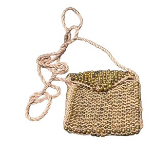 Handmade Miniature Knitted Pink and Gold Beaded Women's Purse